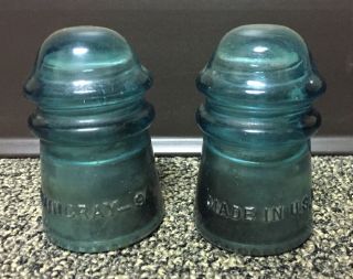 2 Hemingray No 9 Light Blue Aqua Glass Insulator Patented May 2 1893 Made In Usa