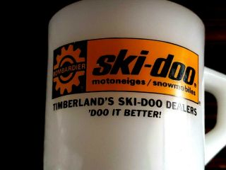 Vintage Fire King Timberlands SKI - DOO Dealer Advertising Mug Lancaster NH 4