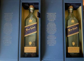 2 Johnnie Walker Blue Label Scotch Whiskey Bottle & Case (empty) 750 Ml