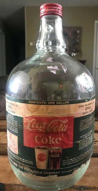 Vintage,  1 - Gallon Coca Cola Coke Syrup Glass Jug Bottle,  With Cap 1960’s
