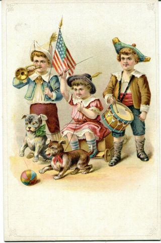 Large Victorian Trade Card/tea & Coffee/children & Dogs/patriotic