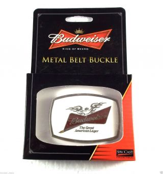 Budweiser Logo White And Red Oval Speccast Metal Belt Buckle 03082