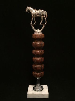 Vintage Equestrian Trophy Award Metal Wood Italian Marble Base Horse