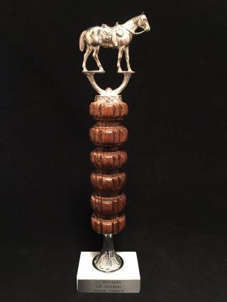 Vintage Equestrian Trophy Award Metal Wood Italian Marble Base Horse 2