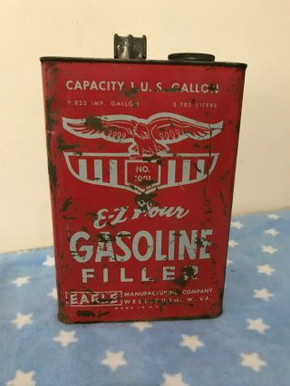 Vintage Eagle 1 Gallon Metal Gas Can E - Z Pour Gasoline Fuel - Usa - No 1001