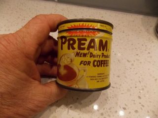 Vintage Pream Key Wind Coffee Creamer Tin Can.  Lid,  Key On The Bottom.