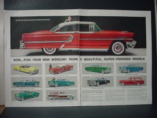 1955 Mercury Montclair Sport Coupe Double Page Color Vintage Print Ad 10860