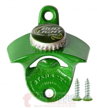 Green Bud Light Lime Beer Bottle Opener Starr X Wall Mount Powder Coated,  Screws
