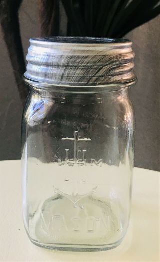 Vintage 44 Anchor Hocking Mason Clear Pint Jar With Ball Zinc Lid