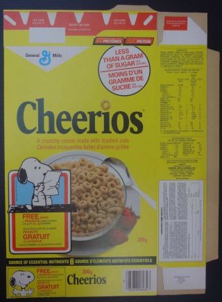 1985 Snoopy Peanuts Gang Cheerios Cereal Box Un - Flat