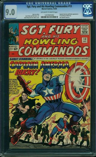 Sgt.  Fury 13 - Cgc 9.  0 Ow/w Marvel 1964 - 1st Meeting Nick Fury & Cap America