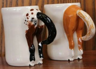 2 Happy Apple Valley Studio Pottery Horses Ass Mugs 1990 1988 Waterford Oh