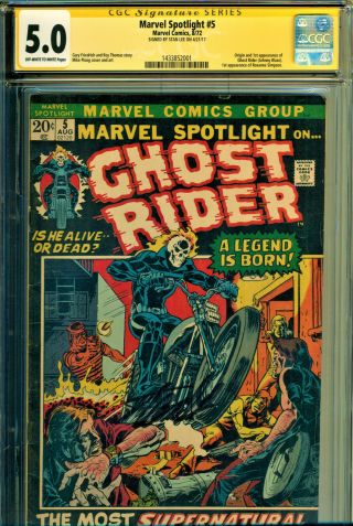 Marvel Spotlight 5 Cgc 5.  0 Signed By Stan Lee Origin/1st App Of Ghost Rider