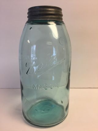 Ball Mason 1/2 Gal Aqua Fruit Canning Jar 3 - Ls Bubbles Wavy Glass,  Ball Zinc Lid