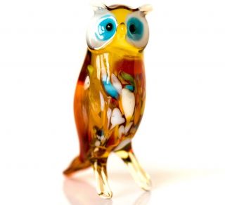 Red Yellow Owl Figurine Blown Glass " Murano " Art Animal Bird Miniature
