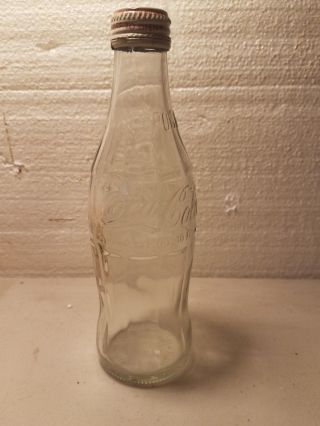 Vintage Coca Cola Coke Bottle 10 Oz W/ Lid Cap Clear Glass 8 Inch Rare Soda Pop