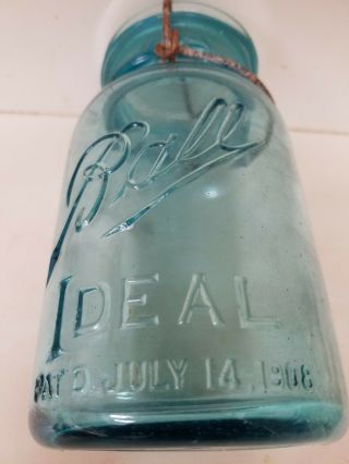 Vtg 1915 / 1923 Ball Glass Mason Blue Green 1.  75 Pint Canning Jar & Clamp Lid 7