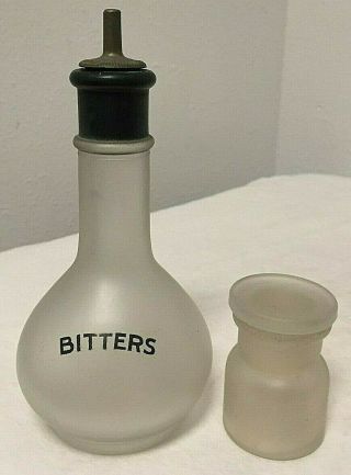Frosted Glass Bitters Bottle W/ Dasher Top 5 1/2 ",  1 Glass