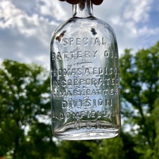 Early Thomas A Edison Special Battery Oil Bottle Bloomfield NJ Railroad 2