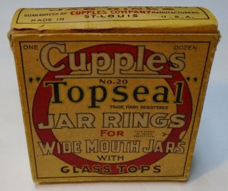Vintage CUPPLES TOP SEAL JAR RINGS BOX - Fruit Jar Rubber - ST.  LOUIS W/ Rings 5