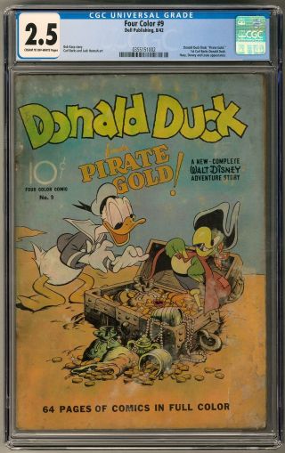 Four Color 9 Cgc 2.  5 (c - Ow) 1st Carl Barks Donald Duck