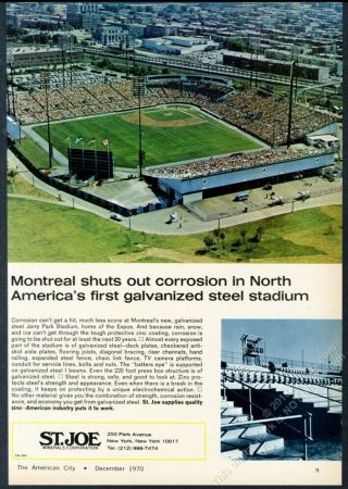 1970 Montreal Jarry Park Stadium Photo St Joe Zinc Vintage Print Ad