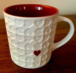 Starbucks 16 Oz Embossed Hearts Coffee Mug 2007 Red Interior Valentine