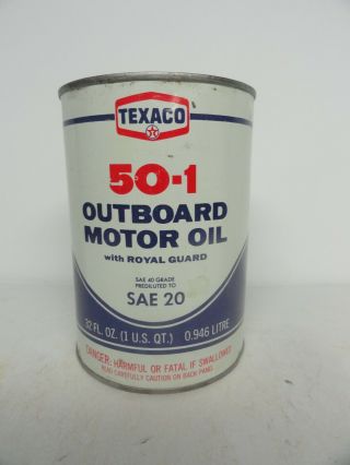1973 Texaco 50 - 1 Quart Outboard Motor Oil Metal Can Full
