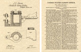Mason Jar Mold 1858 Us Patent Art Print Ready To Frame John Bottle Mould