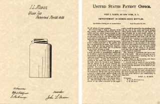 Mason Jar 1858 Us Patent Art Print Ready To Frame John Bottle