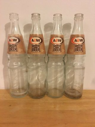 Set Of 4 Vintage A&w Root Beer 16oz (pint) With Paper Label