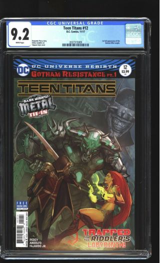 Teen Titans 12 Cgc 9.  2 Nm - 1st Batman Who Laughs Stjepan Sejic Cover Dc 2017