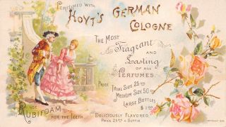 Hoyts German Cologne Victorian Couple Garden 1890 Trade Card Flowers