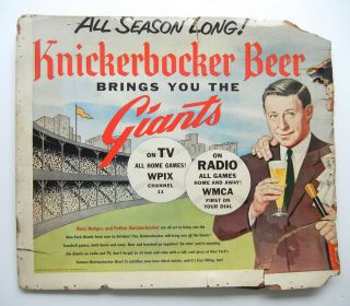Vtg Knickerbocker Beer York Giants Hodges Baseball Advertising Sign Polo Mlb