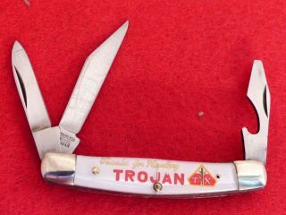 Stainless Japan Made Trojan Seeds Stockman Advertising Knife