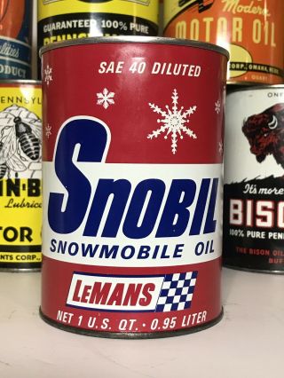 Rare Lemans Snobil Motor Oil 1 Quart Can,  Full Nos Oil Can Rare