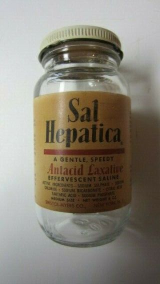 Vintage Glass Sal Hepatica Antacid Laxative Bottle With Label