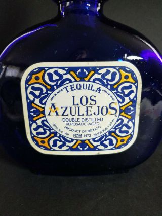 Los Azulejos Reposado Cobalt Blue Glass Tequila Bottle Empty 750ml Collectible