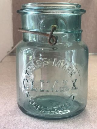 Blue Trade Mark Climax Registered Fruit Jar 4 Pat July 14 1908