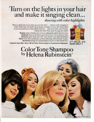 Vintage Beauty Fashion Ad 1966 Hair Color Tone Shampoo Helena Rubinstein Groovy