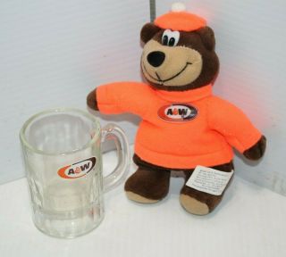A&w Root - Beer Restaurant Glass And Bear,  Fast Food Vintage Promo 1997