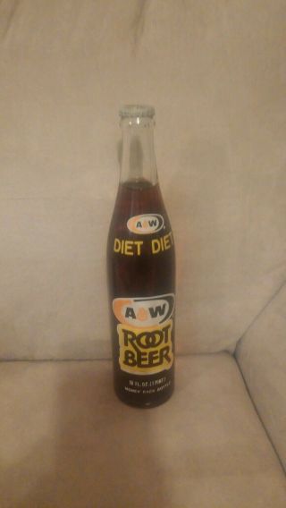 Vintage Diet A&w Root Beer 16oz Glass Acl Soda Pop Bottle Beverage Rare