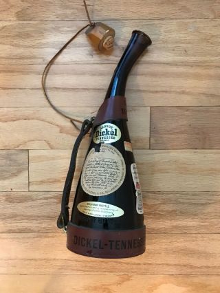 George Dickel Tennessee Whisky Amber Souvenir Bottle First Oct 1964 Rare Leather