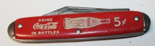 Vintage Coca Cola 5 Cents Red Usa Made 2 Blade Advertising Pocket Knife