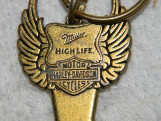 Vtg.  Miller High Life & Harley - Davidson Motor Cycles metal bottle opener keychain 4