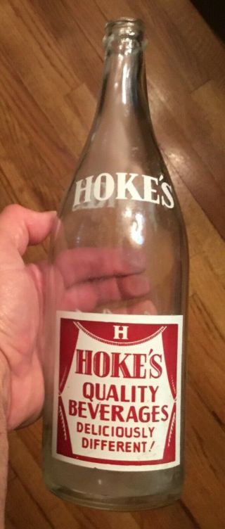 Old Lebanon Pa Hoke’s Beverages Painted Label Acl Soda Bottle 32 Oz