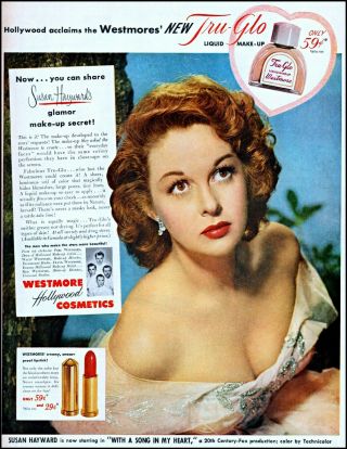 1952 Susan Hayward Photo Westmore Cosmetics Movie Tie - In Vintage Print Ad Adl72