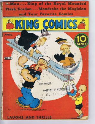 King Comics 13 (frg/g -) David Mckay 1937 Popeye Flash Gordon Mandrake (c 23799)