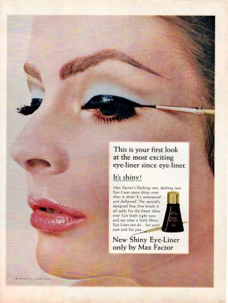 Vintage Beauty Fashion Ad Max Factor 1967 Shiny Eye Liner Liquid Makeup Ad