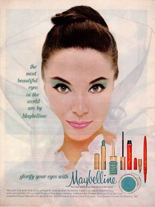 Vintage Beauty Fashion Ad 1962 Maybelline Glorify Your Eyes Makeup Pretty Girl